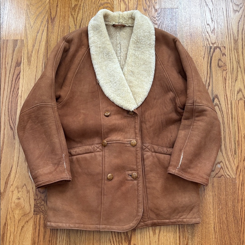 DANIER‎ Shearling 100% Natural Fur Double Breasted Tan Coat Jacket Men’s Large